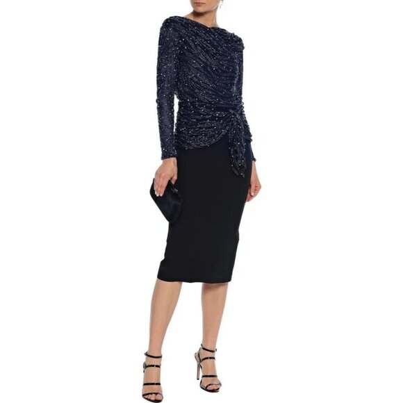 Rachel Gilbert Jamilla Layered Embellished Midi Dress Size 4 Blue $1750 - Picture 9 of 11